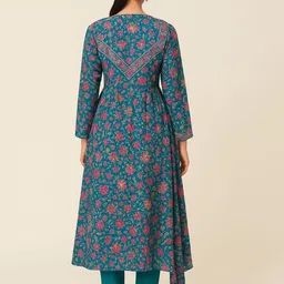 Brand Hill Women Printed Tiered Thread Work Pure Cotton Kurta with Trousers & Dupatta image 2