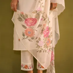 Indo Era Women Floral Embroidered Regular Thread Work Kurta with Trousers & With Dupatta image 2