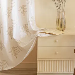 HOMEMONDE White & Gold-Toned 2 Pieces Floral Printed Sheer Long Door Curtains image 3