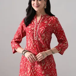 MEESAN Women Ethnic Printed Mandarin Collar Button Tunic-image-74