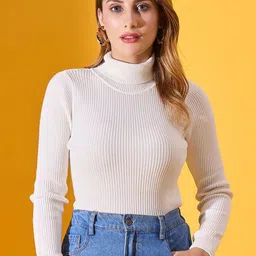 98 Degree North Women Ribbed High Neck Pullover-image-40