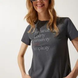 Happiness istanbul Women Typography Printed Round Neck Cotton T-shirt-image-68