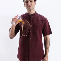 TURMS Men Stain And Water Repellent Anti Odor Mandarin Collar Kansas Linen Solid Shirt-picture-15