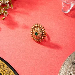 Niscka Gold-Plated Stone-Studded Adjustable Finger  Ring image 1