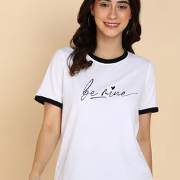 Adyavastram Women Typography Monochrome Applique T-shirt-image-95
