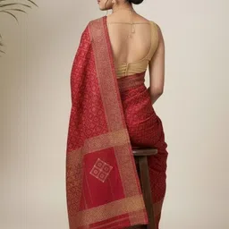 yashvi fab Woven Design Zari Pure Cotton Handloom Block Print Saree image 2