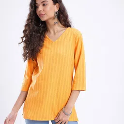 Anouk Rustic Striped V-Neck Straight Kurti image 5