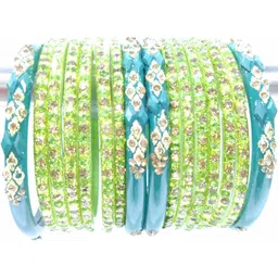 SAVORADE Set Of 16 Green Glass Bangle-picture-39