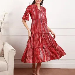 MORDEN MUSE Women Stripped Flared Sleeve Fit & Flare Midi Dress-picture-10