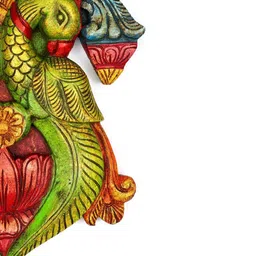 Exotic India Green & Red Textured Wooden Carving Parrots Design Wall Hangings image 3