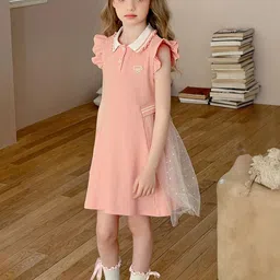 LULU & SKY Girls Shirt Collar Tulle Detail Dress-picture-18