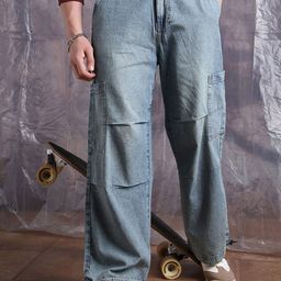 Hubberholme Men Denim Light Fade Mid-Rise Loose Fit Cargo Jeans-picture-29