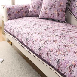 HOKIPO Peony Lavender & Grey Printed Holland Velvet 1/2/3 Seater and L Shape Sofa Cover-picture-30