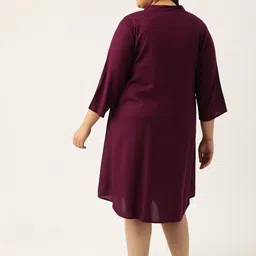 theRebelinme Women Plus Size Mandarin Collar A-Line Midi Dress image 2