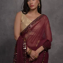 DIVASTRI Floral Mirror Work Poly Georgette Saree image 2