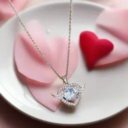 DressBerry Silver-Plated Stainless Steel CA-Studded Angel Wing Heart Pendant & Chain-picture-11