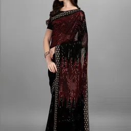 CANIZZARO Embellished Sequinned Pure Georgette Heavy Work Saree image 3
