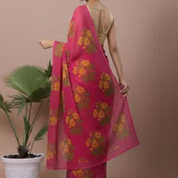 MOST Floral Pure Cotton Handloom Block Print Saree image 4