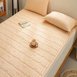 JC HOME Champagne & Off White Abstract 160 TC Fitted King Bedsheet Set-1.8 m x 2 m image 4