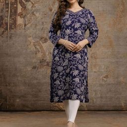 PURSHOTTAM WALA Floral Printed V-Neck Straight Kurta-picture-30