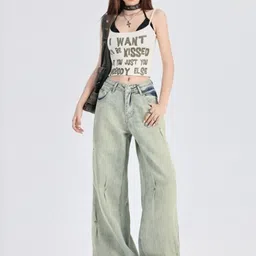 KPOP Women Regular Fit Mid-Rise Light Fade Jeans image 2