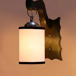 Devansh Brown & White Wooden Cylinder Shaped Shaped Wall Lamp image 4