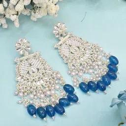 MEIRA JEWELLERY Silver Plated Kundan Stones Studded & Pearls Beaded Circular Chandbalis-picture-36