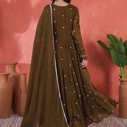 anouk mirage Anouk Women Ethnic Motifs Printed Tiered Pure Cotton Kurta with Palazzos & With Dupatta image 4