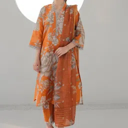 Anni Designer Floral Printed Thread Work V-Neck Straight Kurta with Palazzos & Dupatta-picture-38
