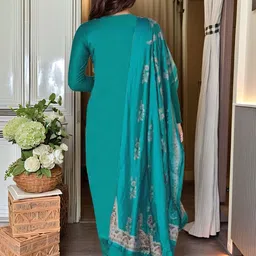 KALINI Ethnic Motifs Printed Round Neck Kurta with Trousers & Dupatta image 5