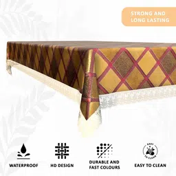 Aura Gold-Toned Set of 2 Geometric Printed Plastic 6-Seater Table Cover image 4