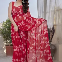 PAYAL CREATION Floral Printed Pure Georgette Saree With Unstitched Blouse Piece-picture-35