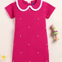 YK Girls Peter Pan Collar Embellished Detail A-Line Dress-image-5