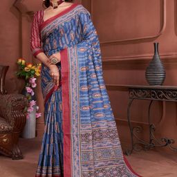 Suha Blue Pure Cotton Printed Block Print Sarees-picture-31