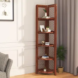 aakrocrafts Sheesham Wood Brick Corner Shelf for Living Room Bedroom/5 Tier Corner Bookshelf Solid Wood Open Book Shelf-picture-27