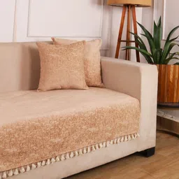 STITCHNEST Beige 3 Seater Chenille Sofa Cover-picture-22