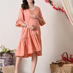 Aaruvi Ruchi Verma Women Bell Sleeve Maternity Fit And Flare Dress-image-0