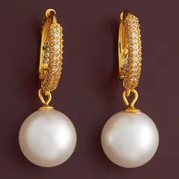 Kushal's Fashion Jewellery 92.5Silver Gold-Plated Classic Pearls Hoop Earrings-picture-55