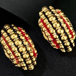 Anouk Gold Plated Artificial Stones Studded Meenakari Oval Shaped Studs-picture-4