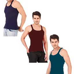 HAP Men Pack of 3 Assorted Pure Cotton Gym Vests-picture-57