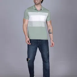 SANE ORIGINALS Men Striped Polo Collar Pockets T-shirt image 2