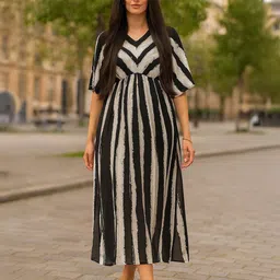 Ruhaans Print Kimono Sleeve Georgette A-Line Midi Dress-picture-30