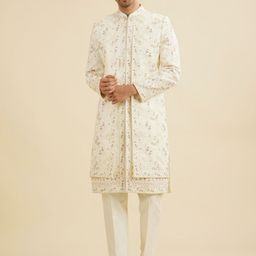 Manyavar Men Woven Design Art Silk Sherwani Set-picture-4