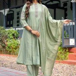 HERE&NOW Women Ethnic Motifs Embroidered Regular Sequinned Kurta with Trousers & Dupatta image 2