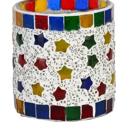 Somil Vibrant Multicolor Glass Candle Holder Add A Touch Of Magic To Diwali, Parties & Candlelight Dinners, Size-7 X 7 X 7 Cm , 7 X 7 X 7 Cm Pack OF 2 image 3