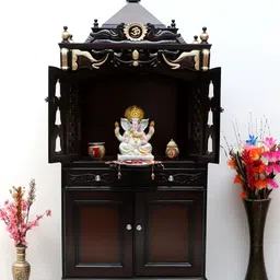 DZYN Furnitures Divya Dham Brown & Black Pooja Mandap With Door-picture-16