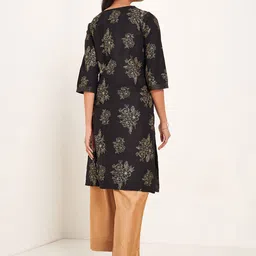 RANGMANCH BY PANTALOONS Floral Printed V-Neck Straight Pure Cotton Kurta image 3