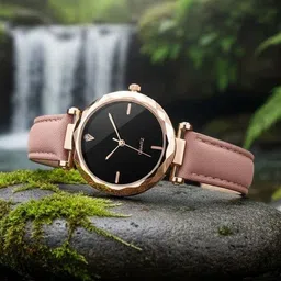 Moover Women Embellished Dial & Leather Straps Analogue Automatic Watch 4pointLTR-PNK-J1 image 2