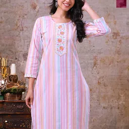 AUZAAI COLLECTION Selection Of 2 Ethnic Motifs Thread Work Round Neck Straight Kurtas-picture-36