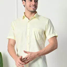 DESIGN UP Men Standard Slim Fit Solid Spread Collar Linen Formal Shirt image 5